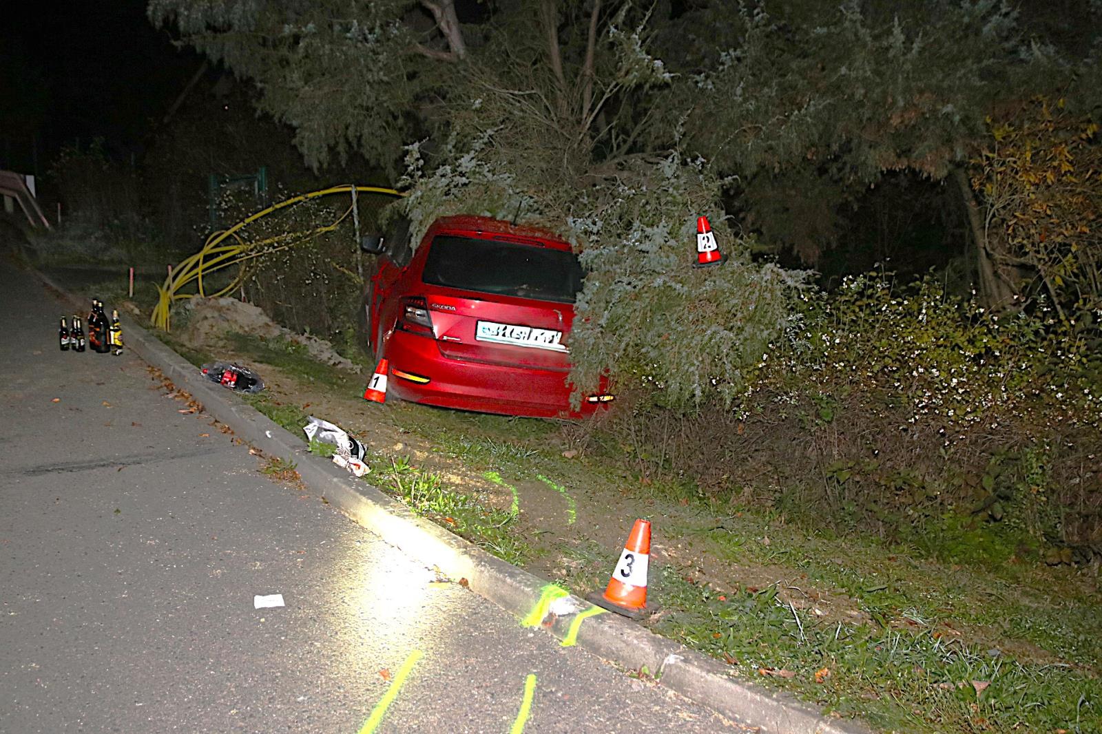 Auto skončilo mimo silnici, v plotě.