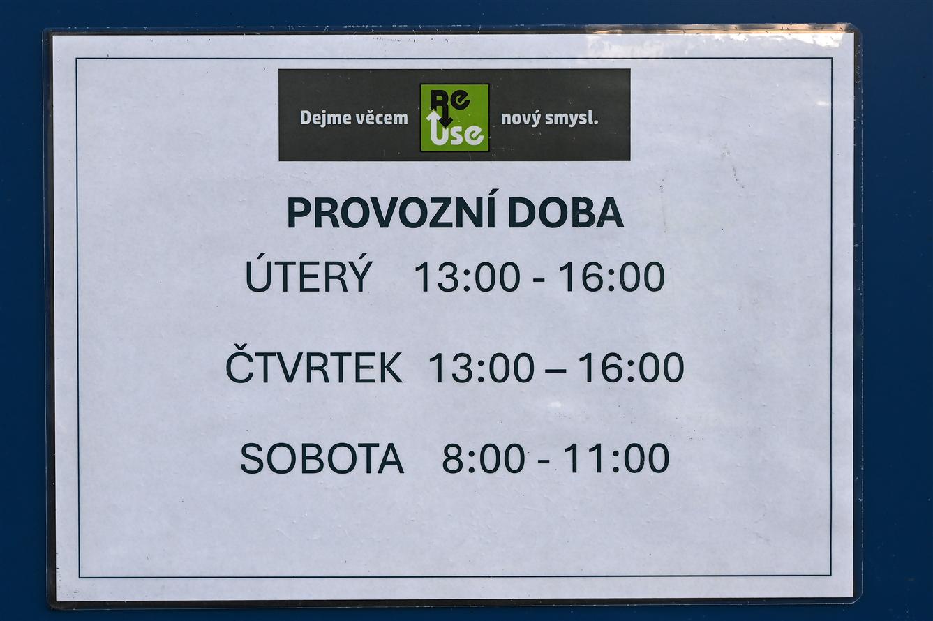 Provozní doba RE-USE centra ve Valašském Meziříčí.