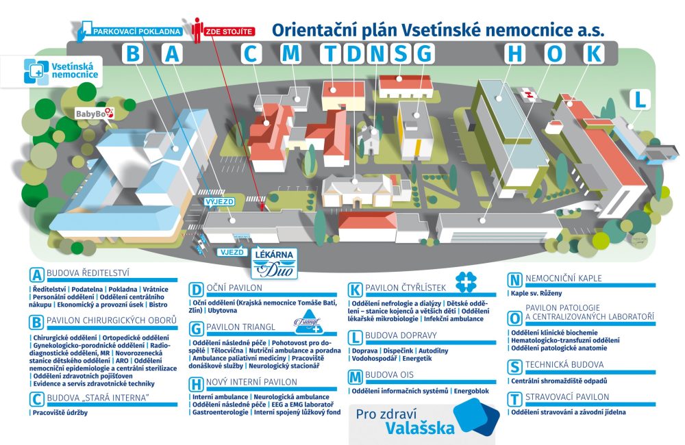 Orientační plán Vsetínské nemocnice. Zdroj: Vsetínská nemocnice