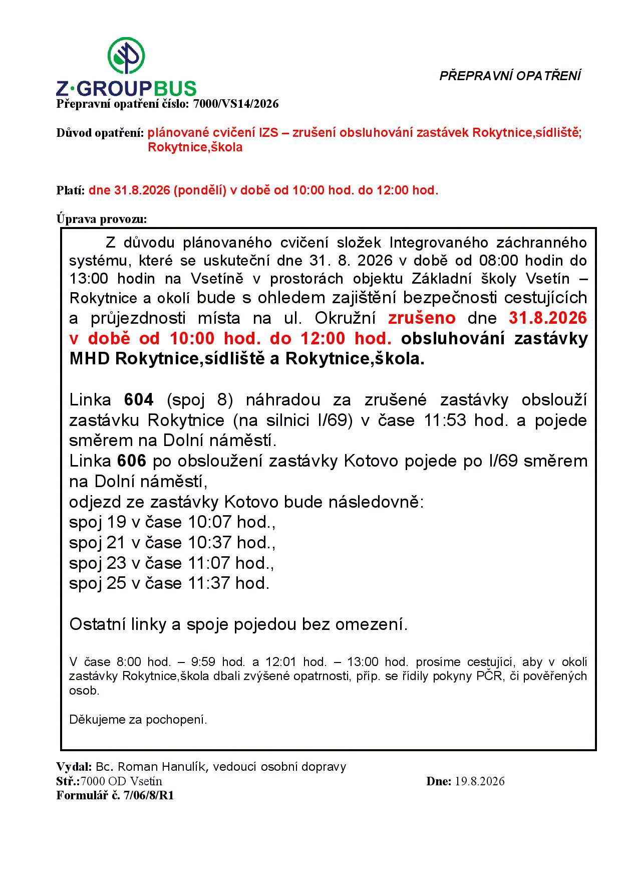 Vsetín čeká cvičení IZS, u školy se může ozývat střelba