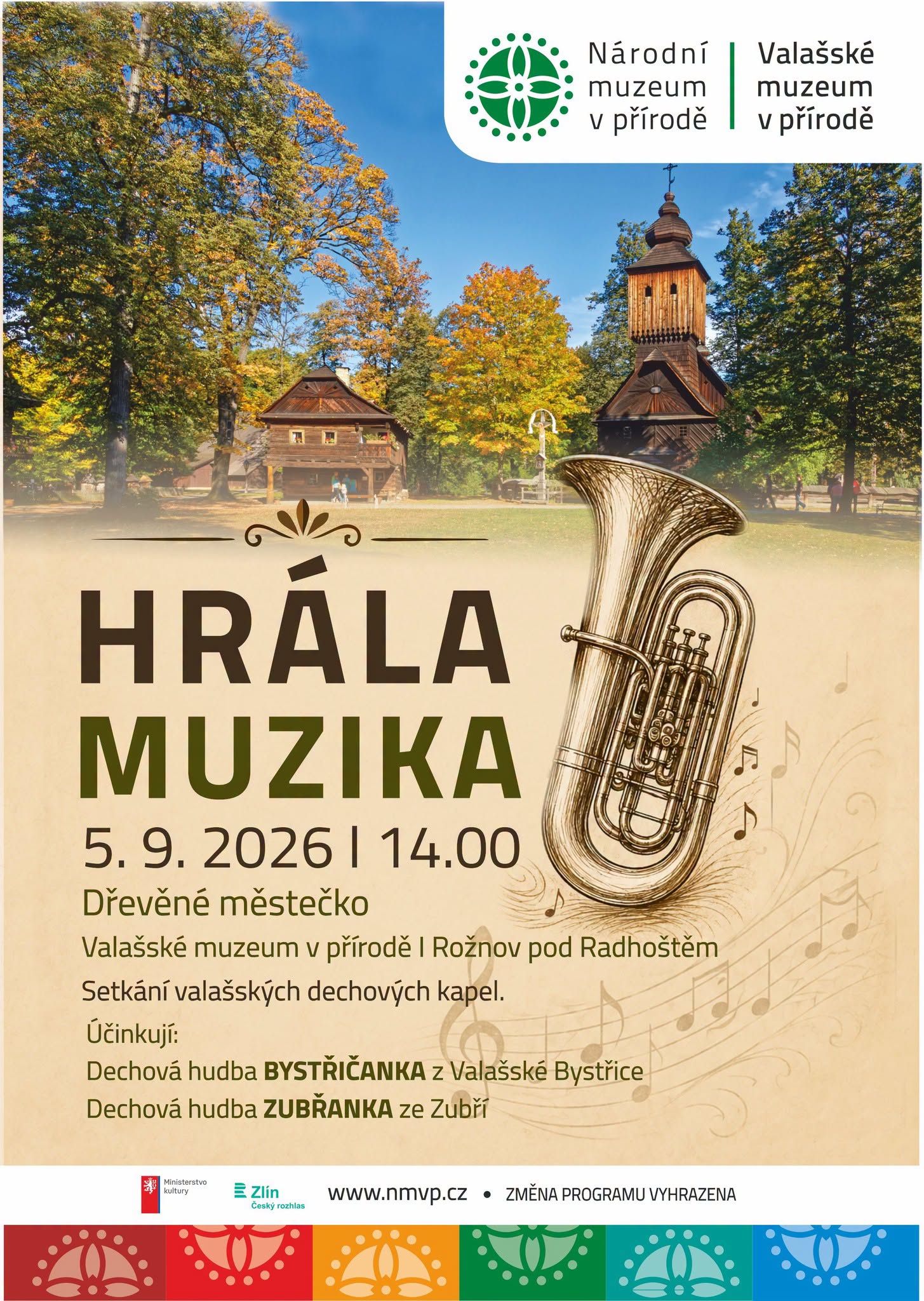 Plakát - Valašské dechovky míří do Rožnova, zahrají ve skanzenu