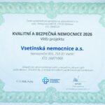 Vsetínská nemocnice získala ocenění za kvalitu a bezpečí