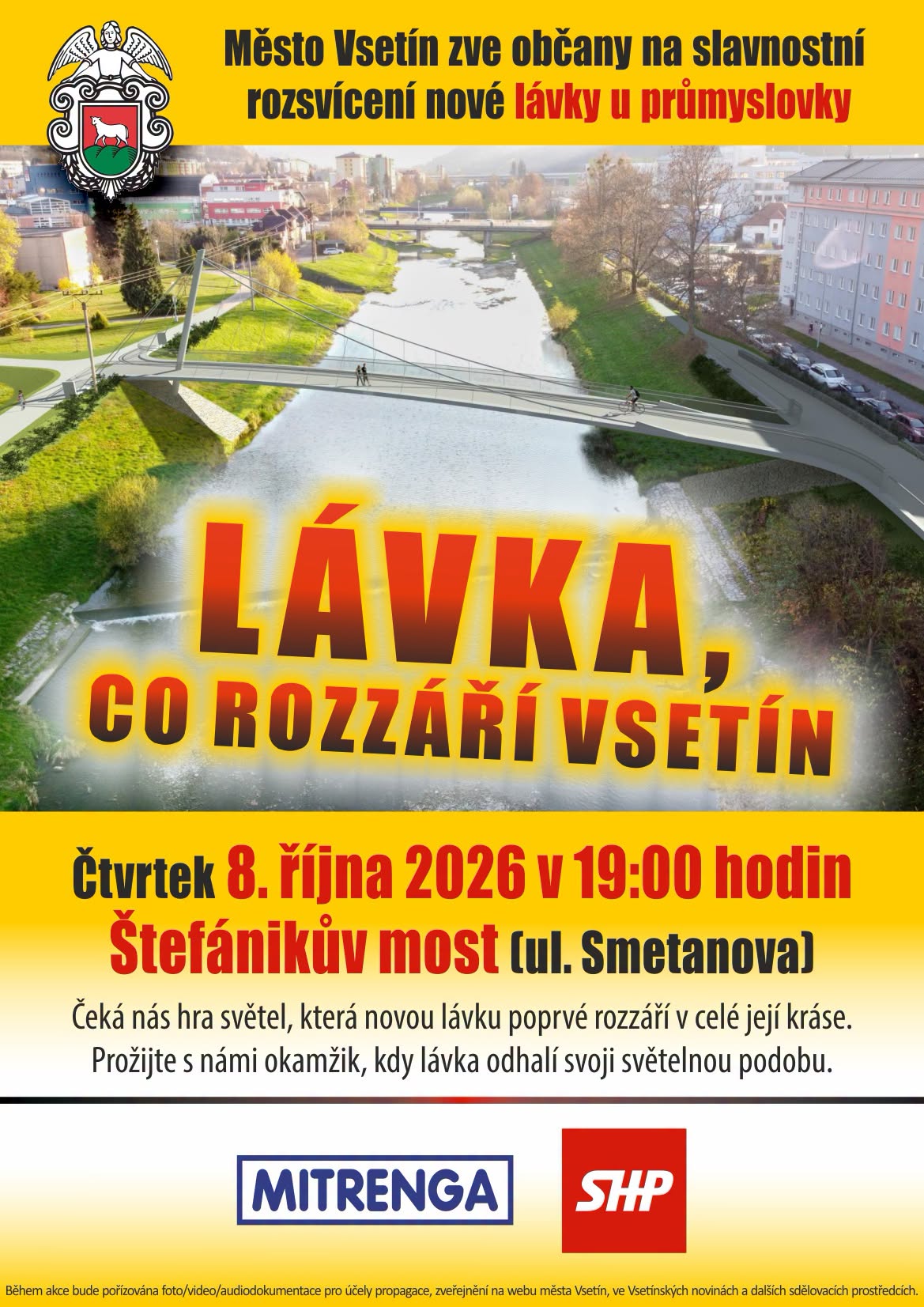 Vsetín rozzáří novou lávku, lidé ovlivní její nasvícení